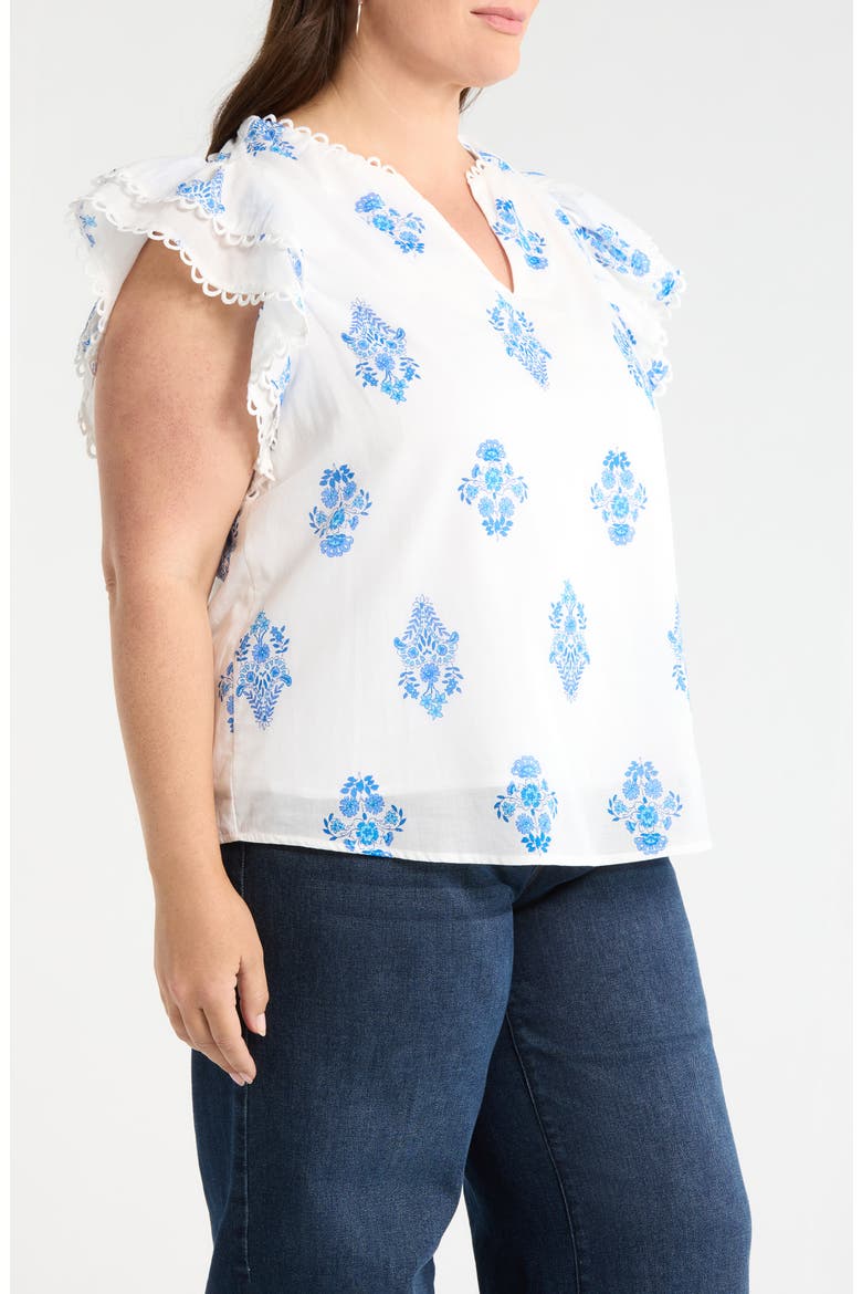 Yila Print Ruffle Sleeve Top, Alternate, color, WHT-BLUES