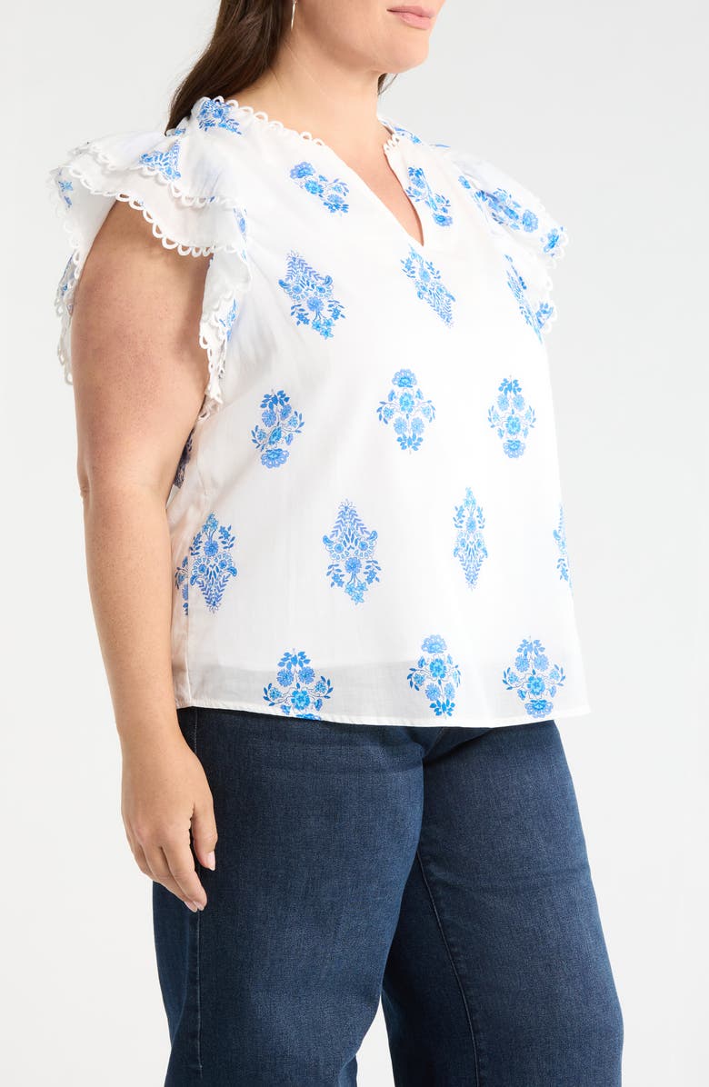 SUGARLIPS Yila Print Ruffle Sleeve Top, Alternate, color, Wht-Blues