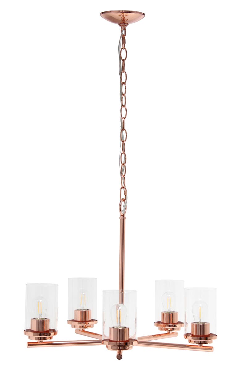 LALIA HOME Five Light Glass Shade Brushed Metal Pendant Light, Main, color,