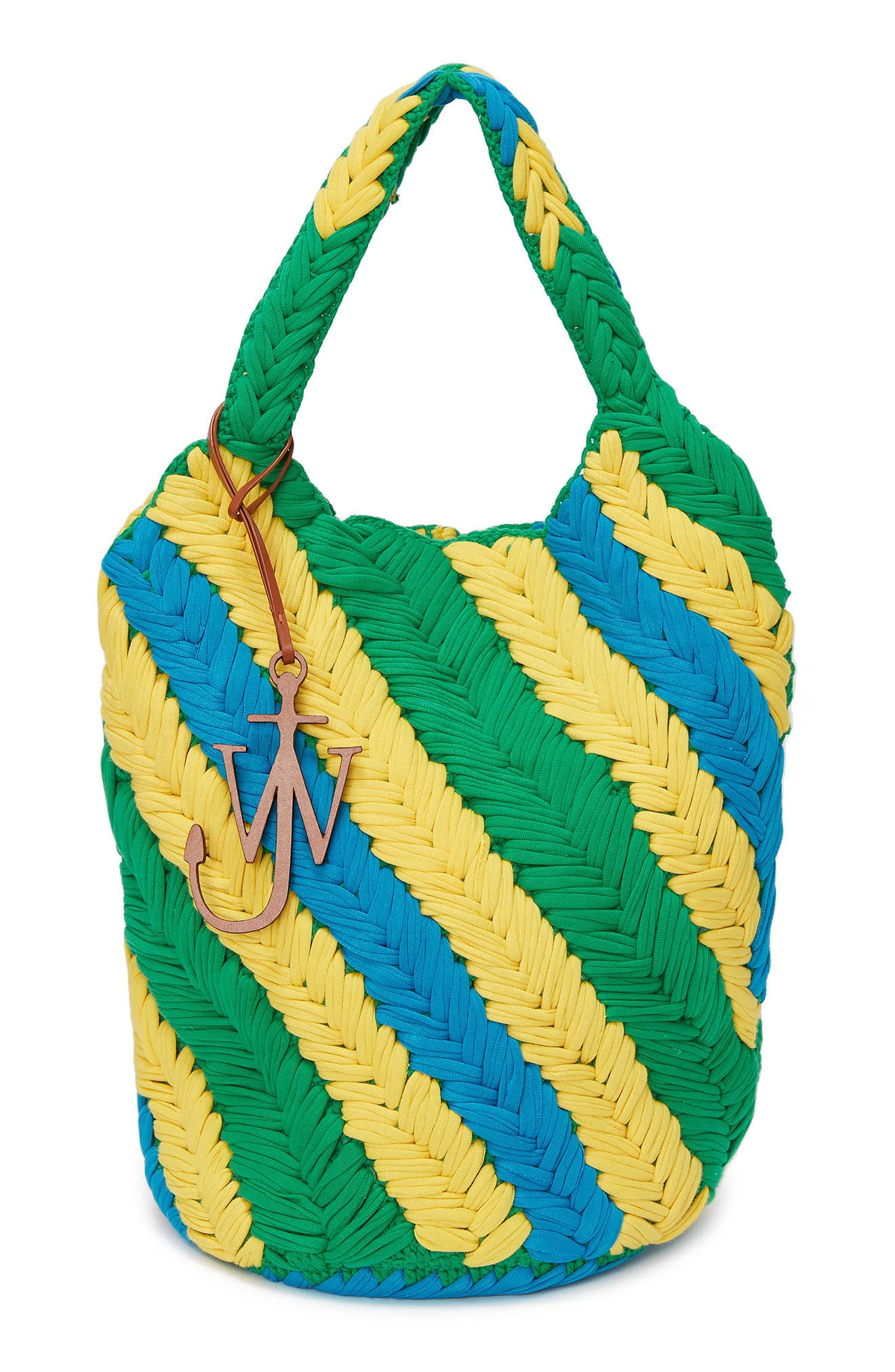 JW Anderson Stripe Hand Crochet Organic Cotton Shopper, Main, color, 
