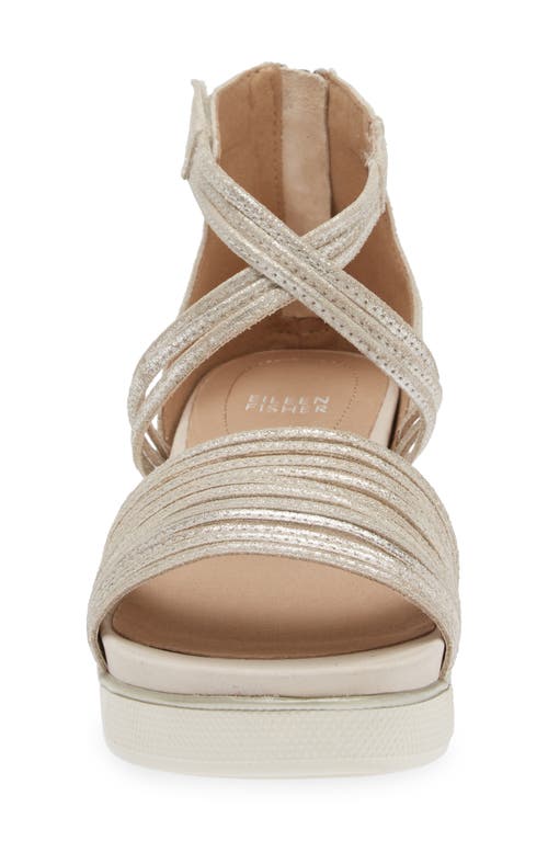 Eileen Fisher Shea Metallic Crisscross Comfort Sandals In Platinum