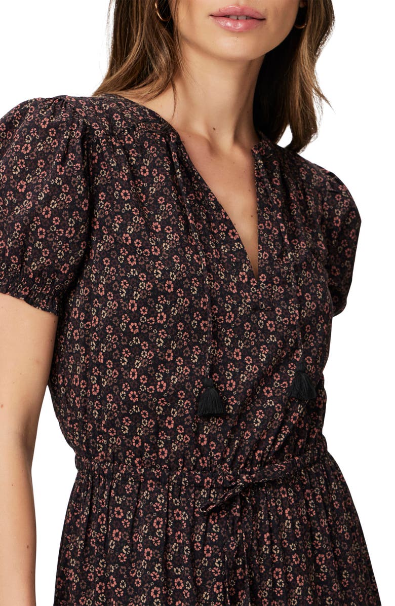 PAIGE Siera Floral Short Sleeve Midi Dress, Alternate, color, Black Multi