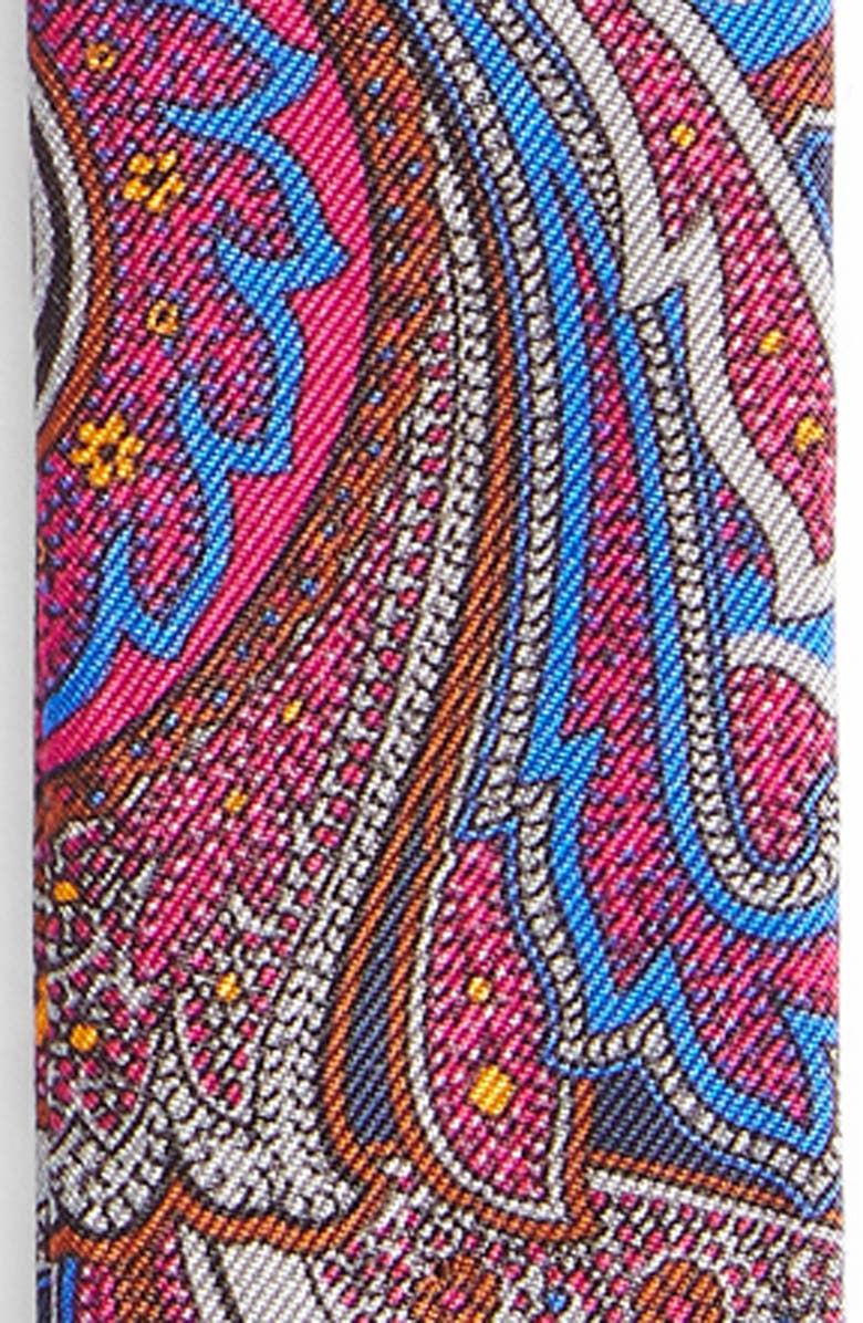 CLIFTON WILSON Grey & Fuchsia Paisley Silk Suspenders, Alternate, color, Grey
