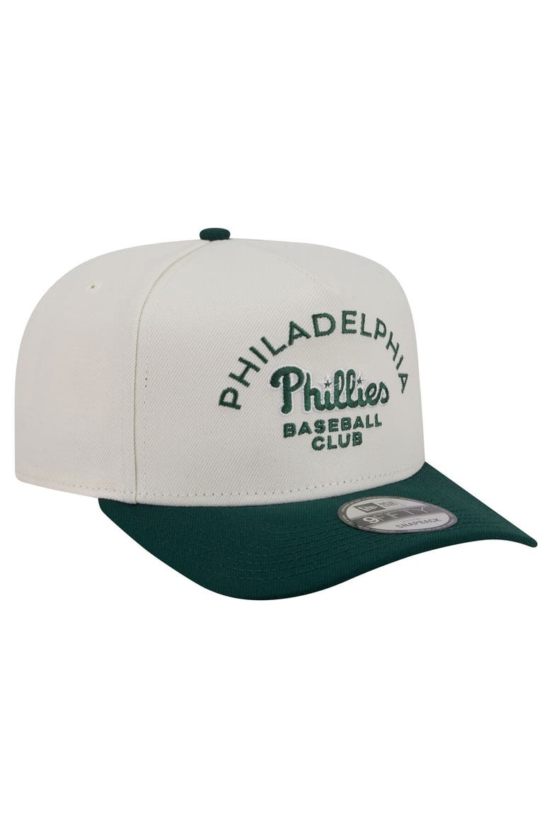 Men's New Era  Cream/Dark Green Philadelphia Phillies Chrome A-Frame 9FIFTY Snapback Hat, Alternate, color, Cream