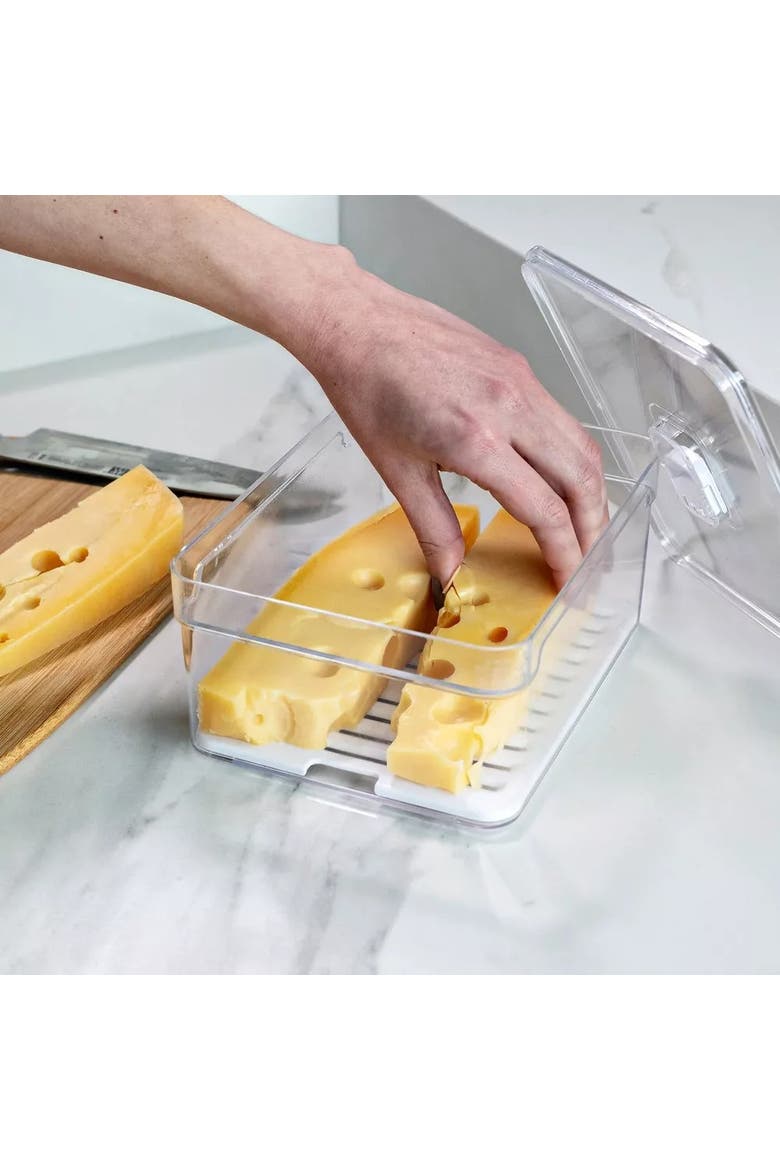Clear Stackable Fridge Organizer Bin with Drain Tray and Vented Lid, 4 Pack, Alternate, color, Clear with White Drainer