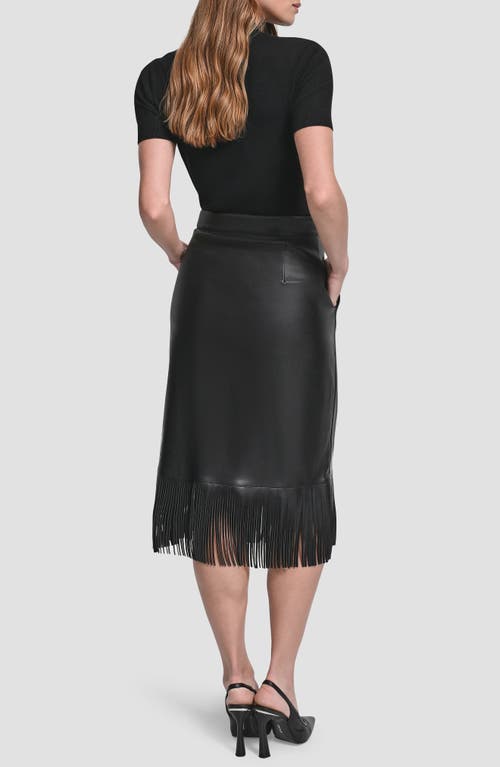 Dkny Fringe Faux Leather Midi Skirt In Black