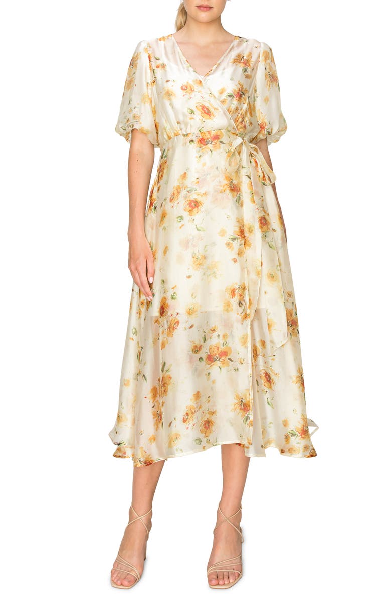 MELLODAY Floral Chiffon Midi Wrap Dress, Main, color, 