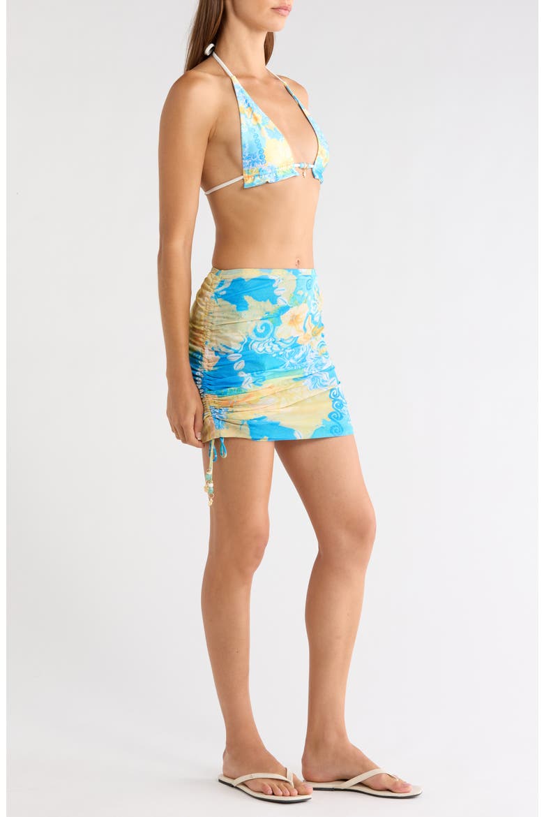 Isla Drawstring Cover-Up Miniskirt, Alternate, color, LIMONCELLO LAGOON