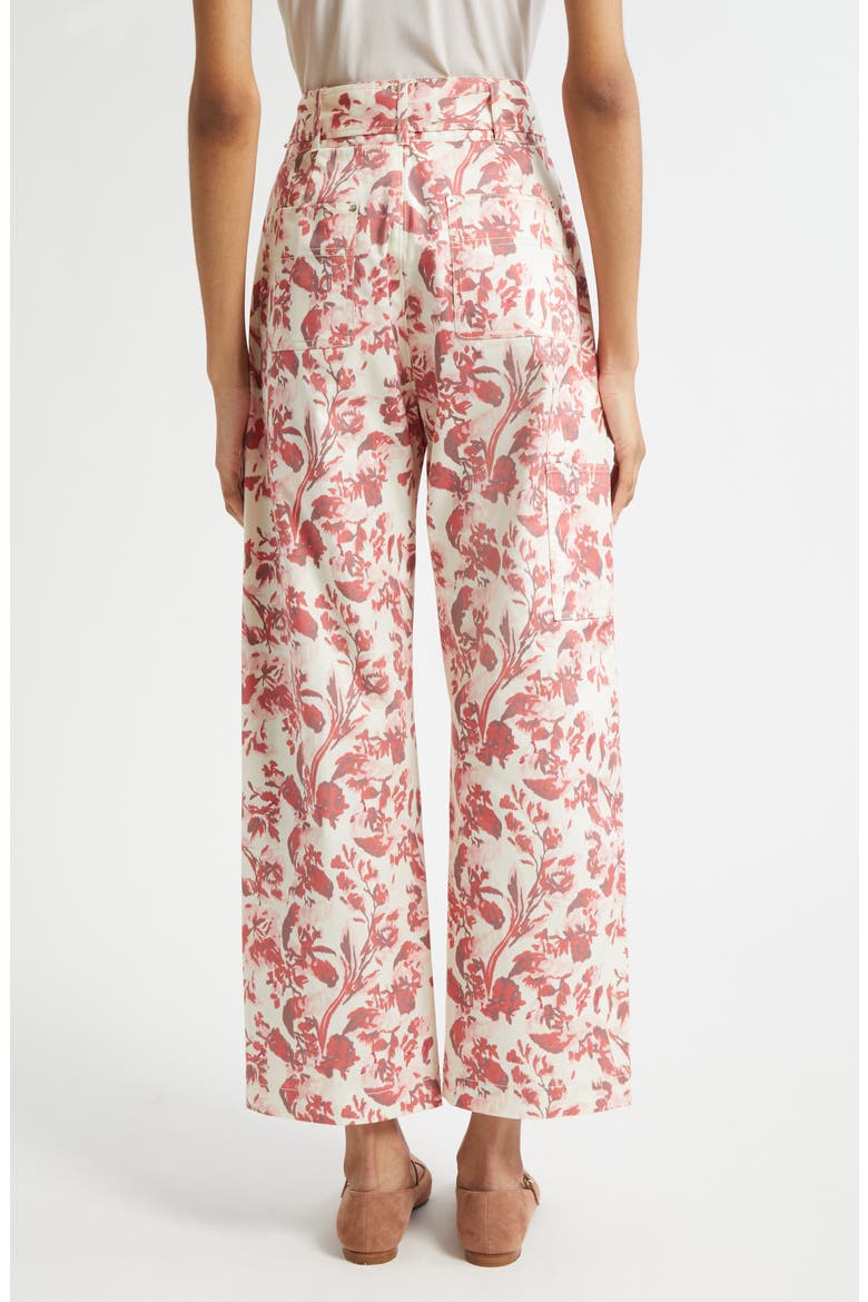 Deyo Floral Ribbons Bead Fringe Detail Stretch Cotton Pants, Alternate, color, CHERRY ROSE MULTI