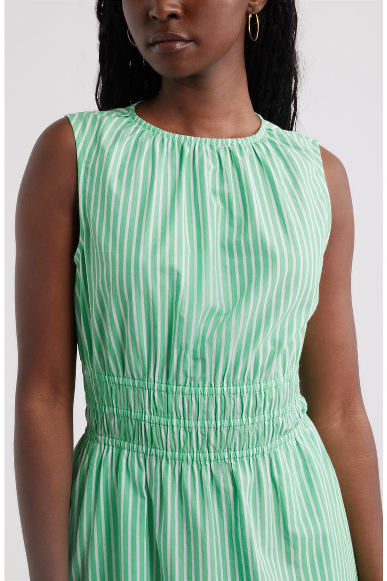 Sleeveless Smocked Waist Cotton Midi Dress, Alternate, color, GREEN EMPEROR- WHITE STRIPE