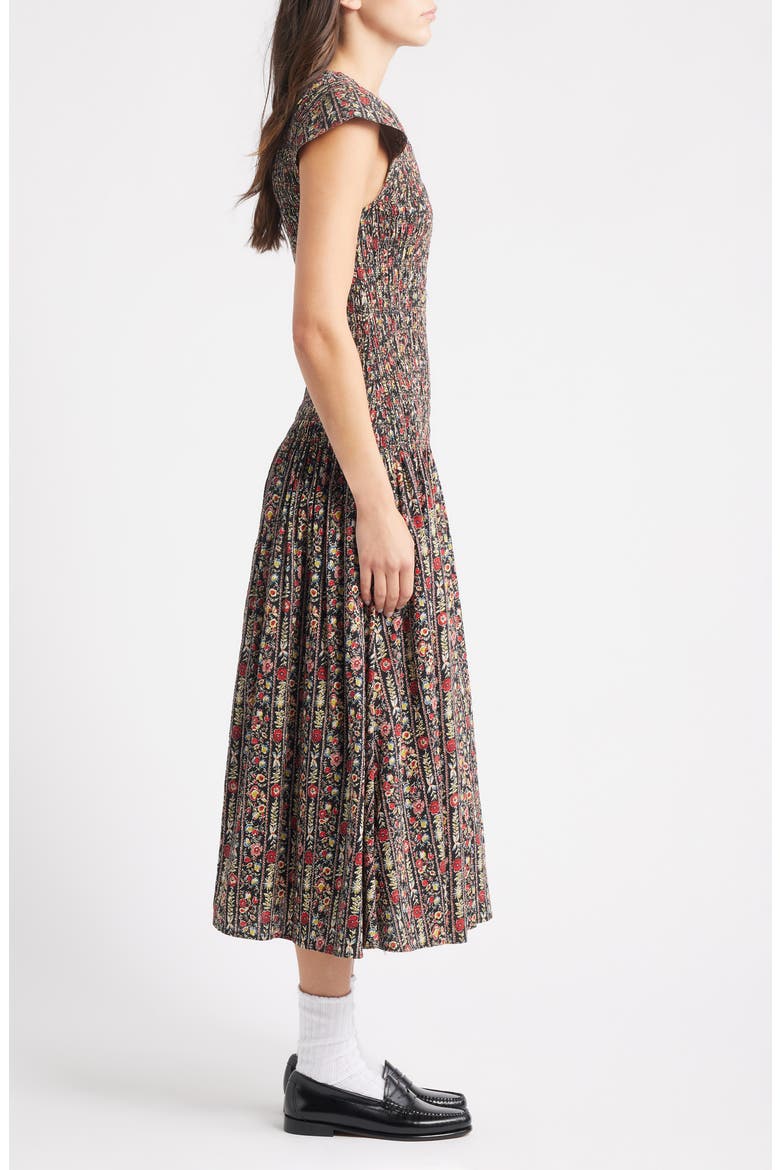 The Paramour Floral Print Midi Dress, Alternate, color, BLACK/ GARLAND PRINT