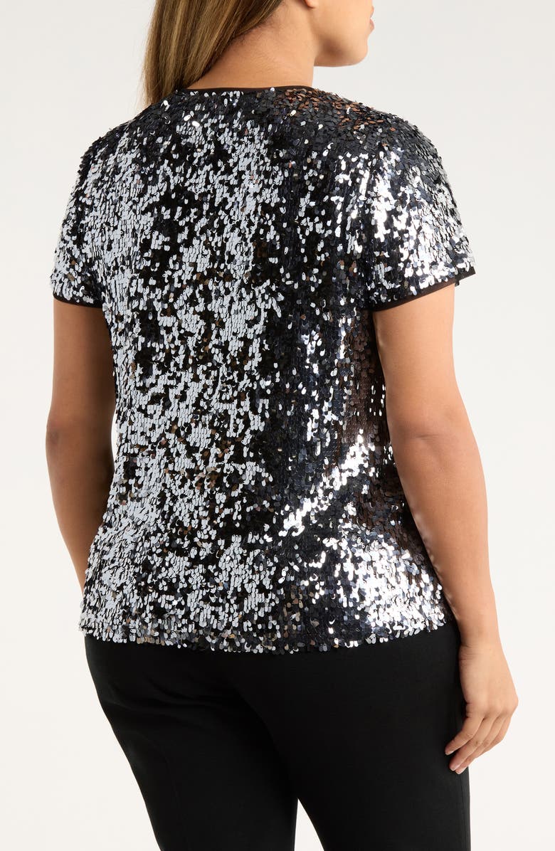 Anne Klein Paillette Top, Alternate, color, Gunmetal/ Anne Black