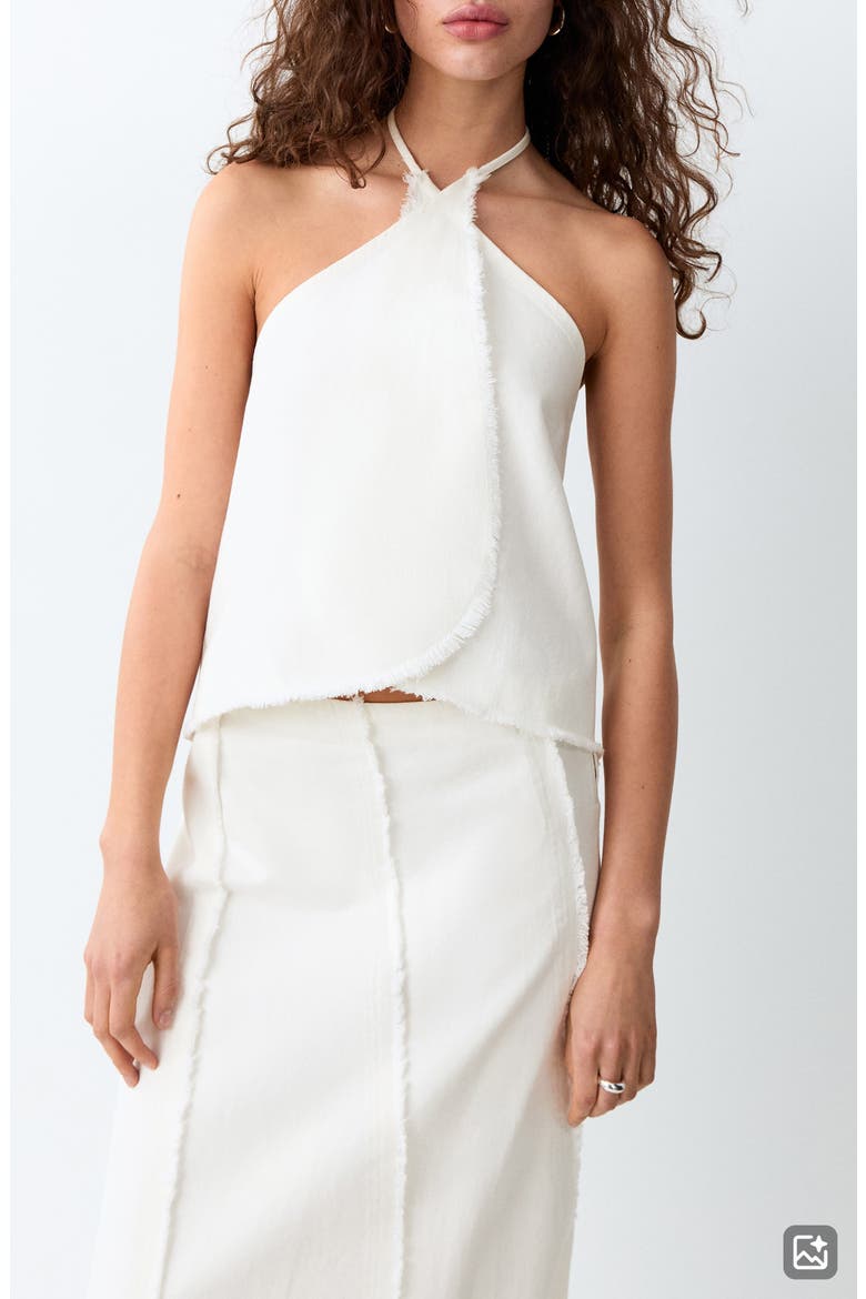 Frayed Double Breasted Cotton Shell, Main, color, OFF WHITE