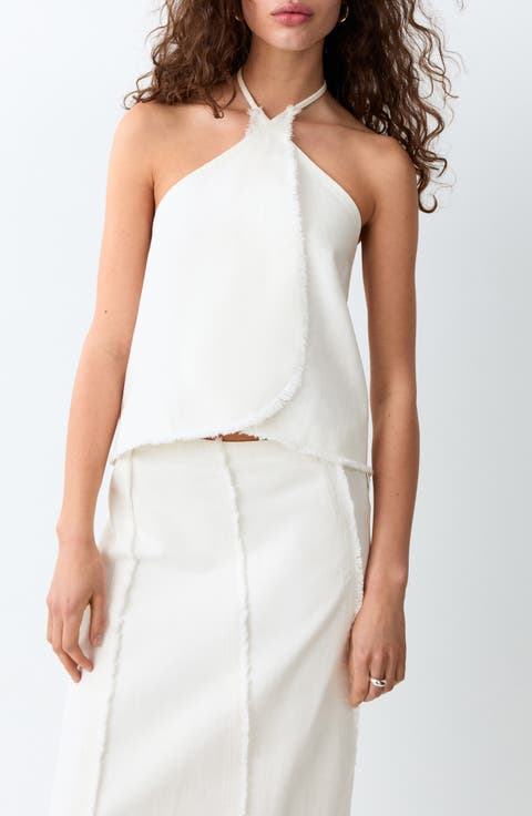 Frayed Double Breasted Cotton Shell