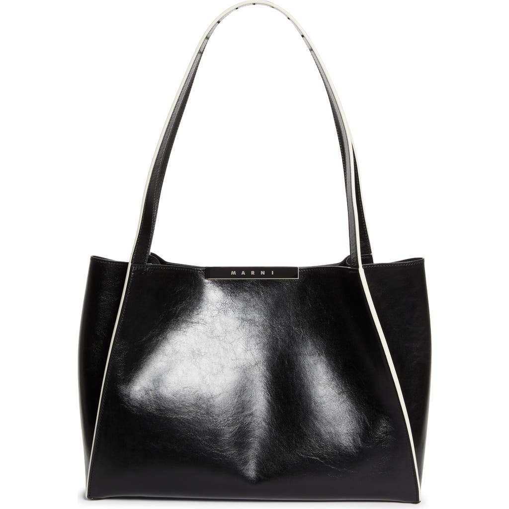 Marni Small East/west Leather Tote In Black