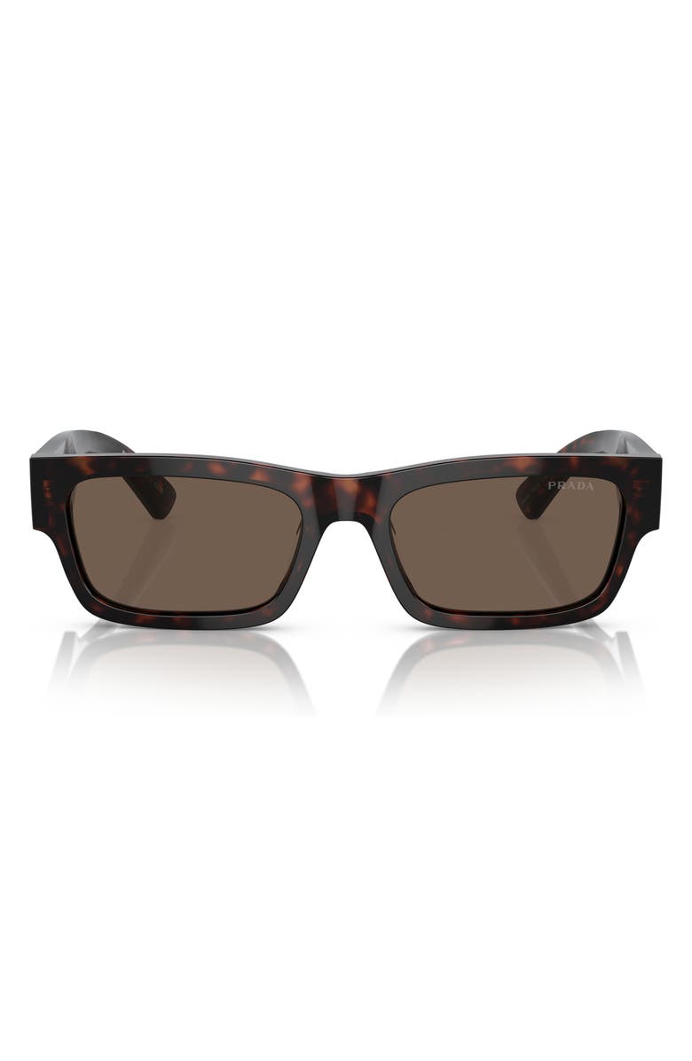 Prada 56mm Rectangular Polarized Sunglasses, Main, color, Havana