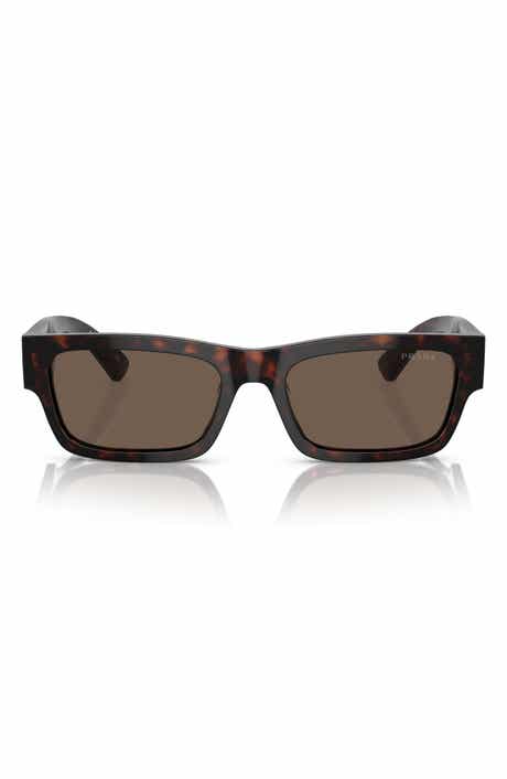 Prada 56mm Rectangular Polarized Sunglasses