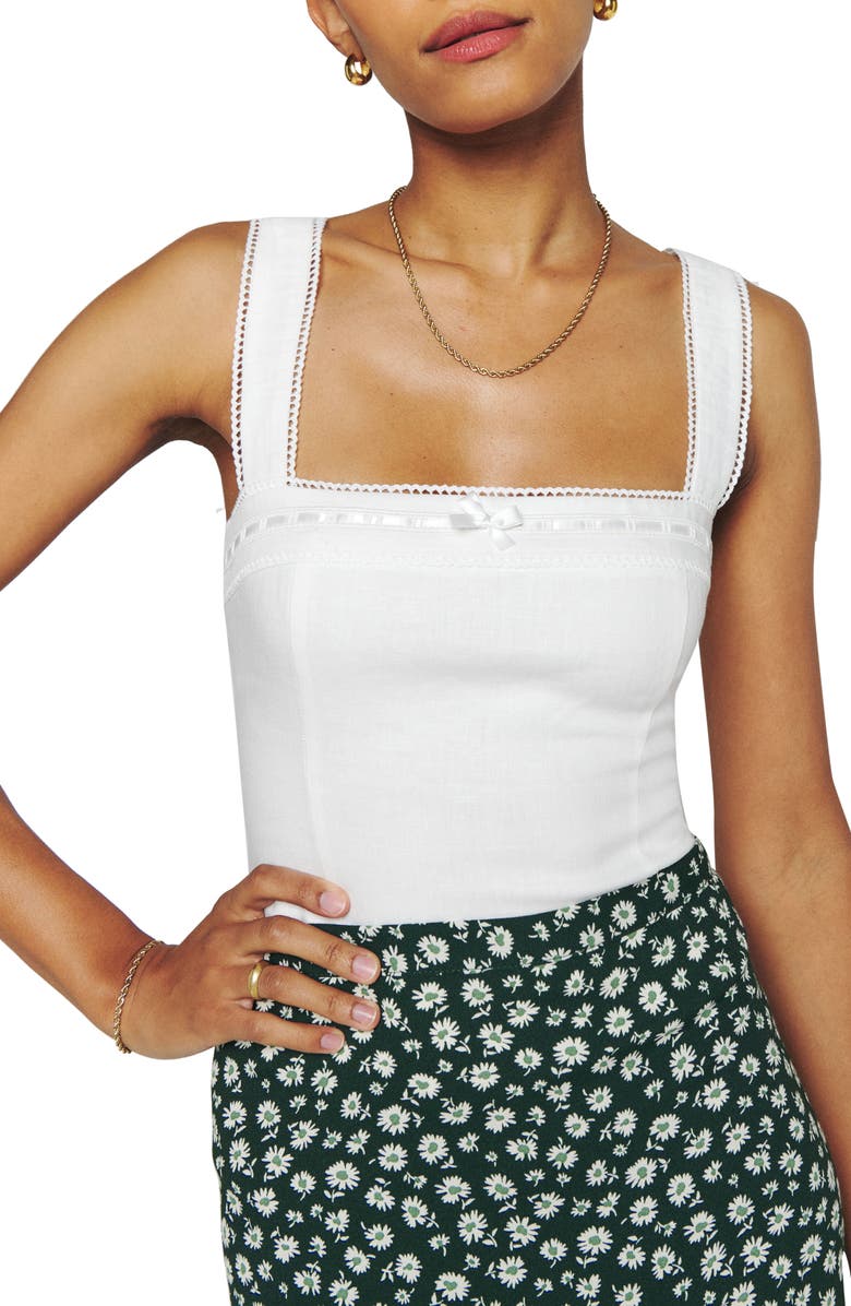 Reformation Eloise Smocked Linen Tank, Main, color, 