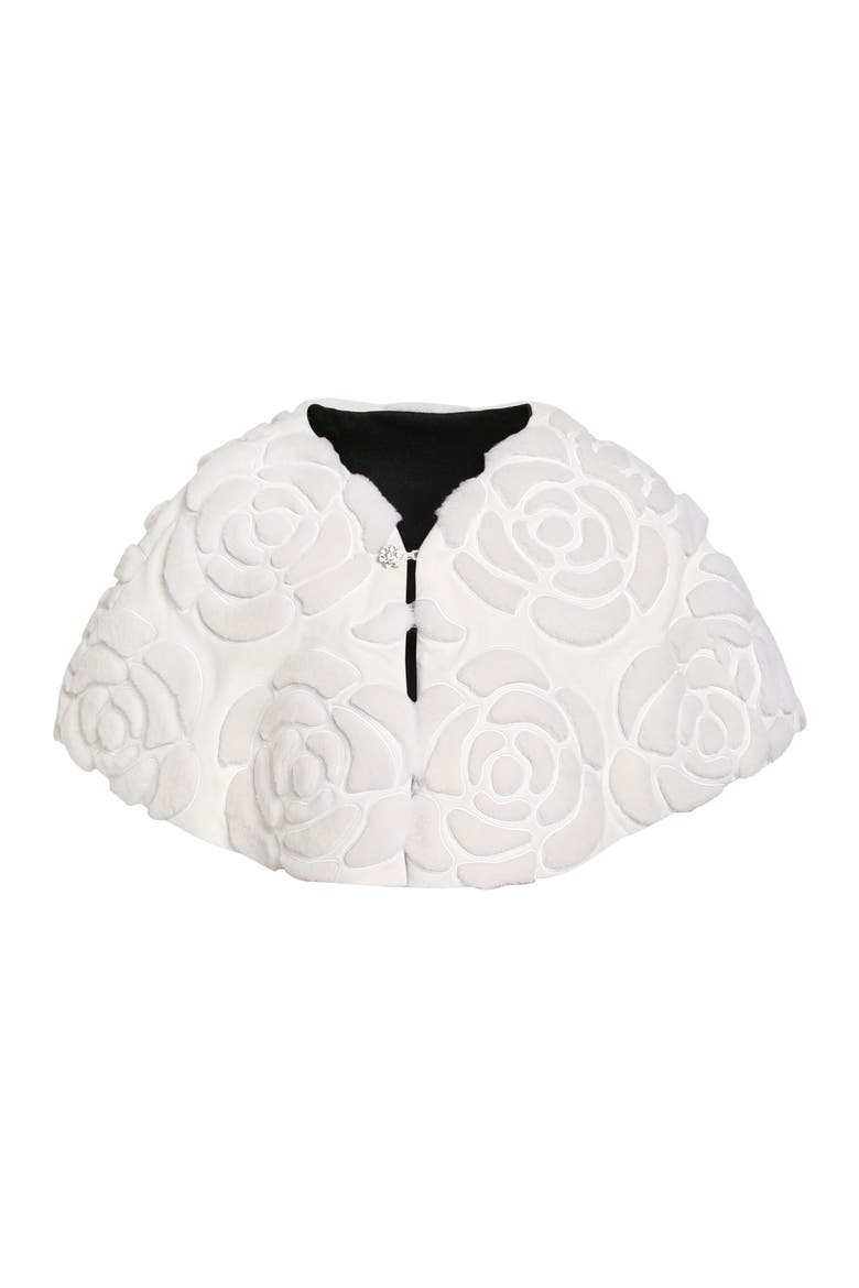 Genuine Shearling/Suede Floral Embroidered Stole Reversible To  Cashmere And Wool Blend, Alternate, color, WHITE/BLACK