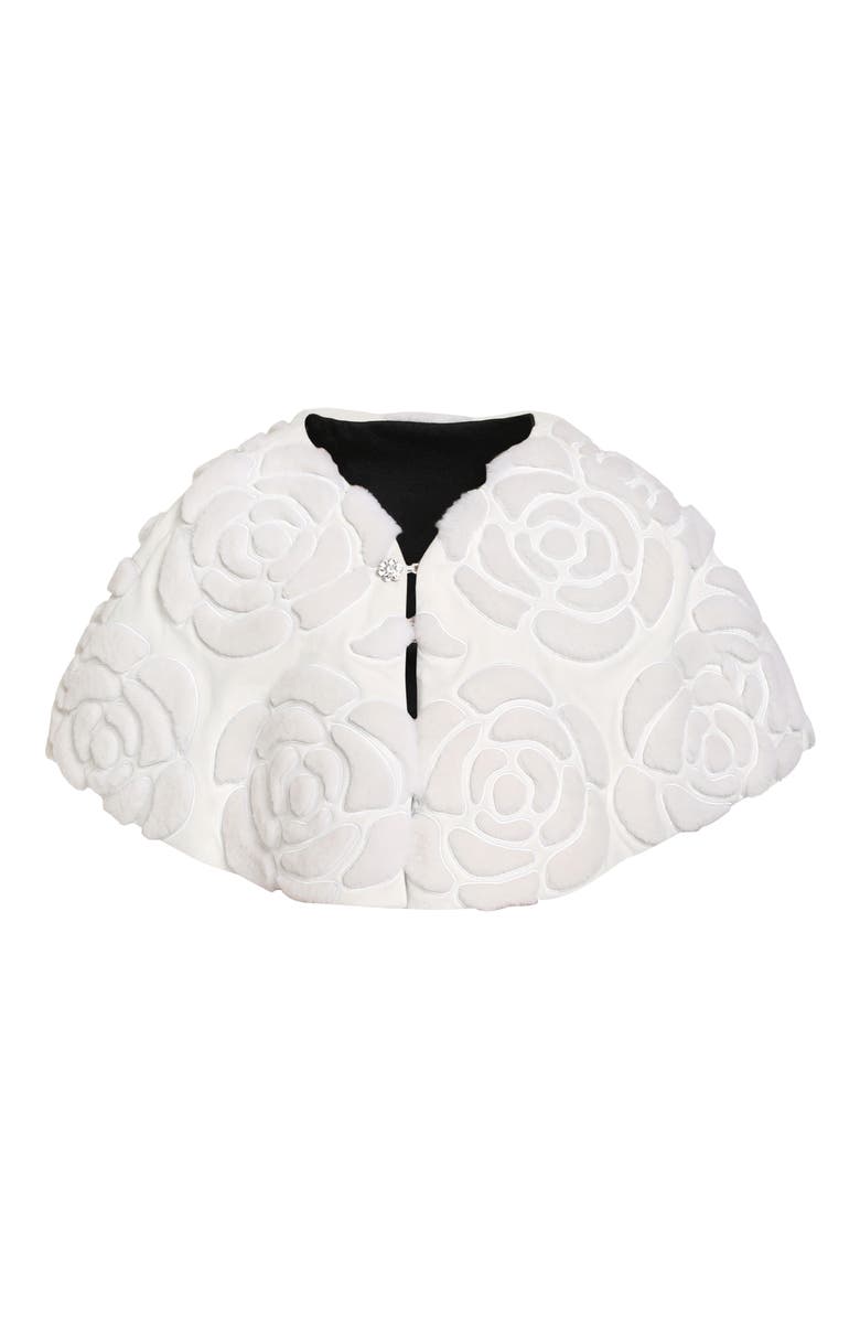 GORSKI Genuine Shearling/Suede Floral Embroidered Stole Reversible To Cashmere And Wool Blend, Alternate, color, White/Black