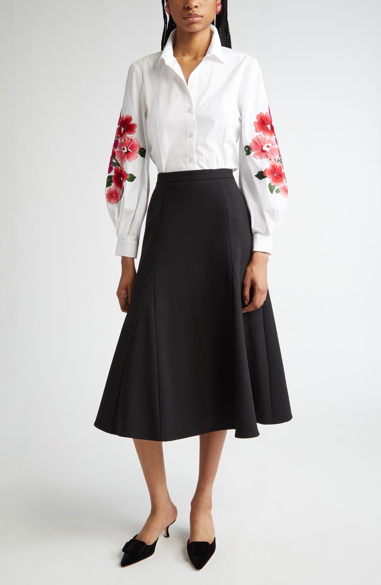 Carolina Herrera A-Line Stretch Virgin Wool Midi Skirt, Alternate, color, 