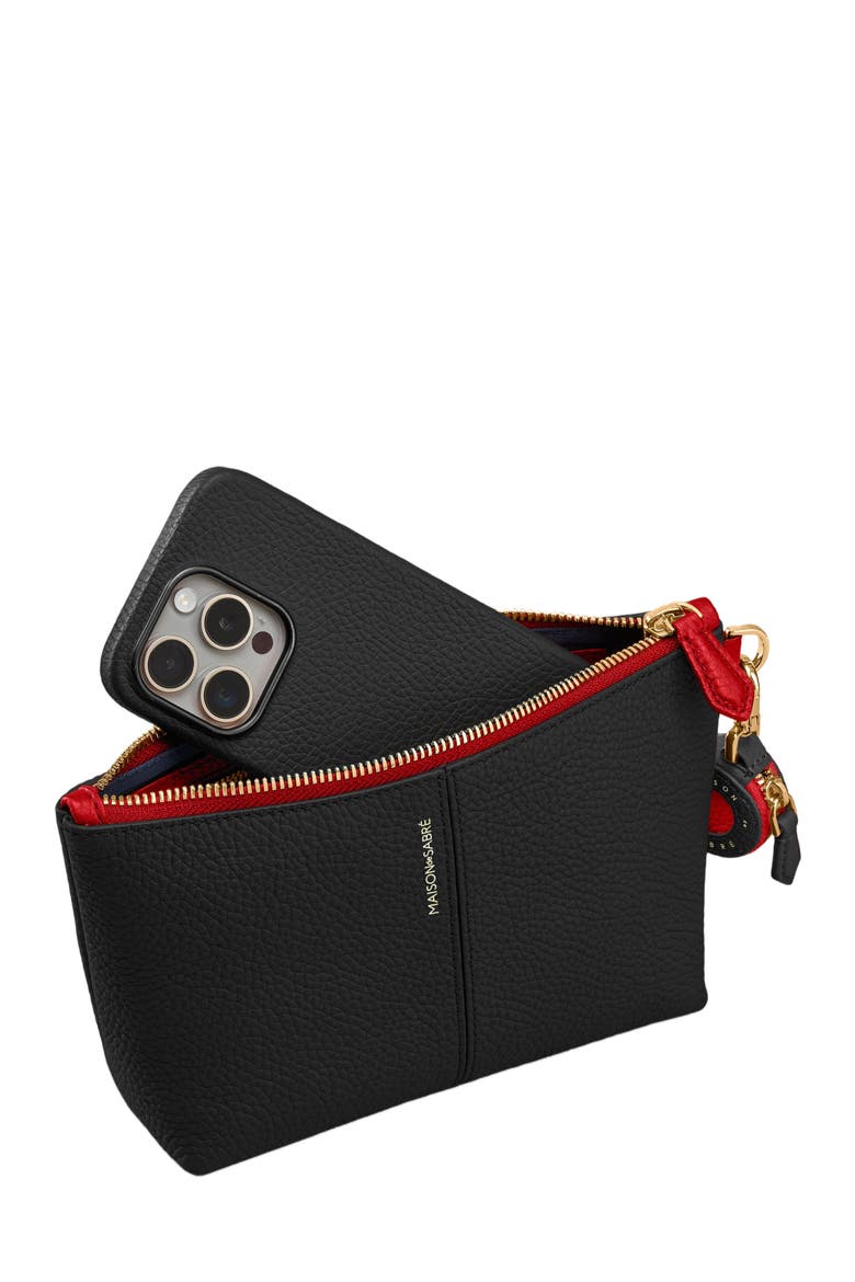 Small Leather Flaire Pouch, Alternate, color, Rouge Noir