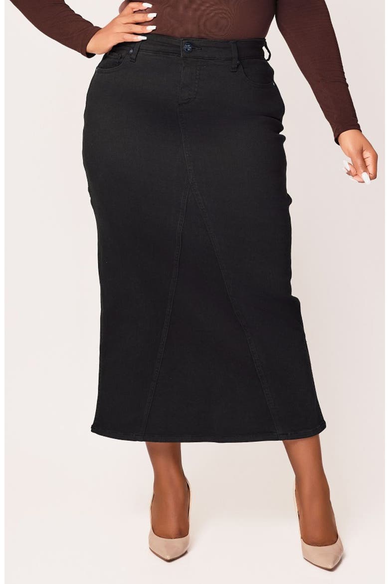 Denim Midi Skirt, Main, color, BLACK