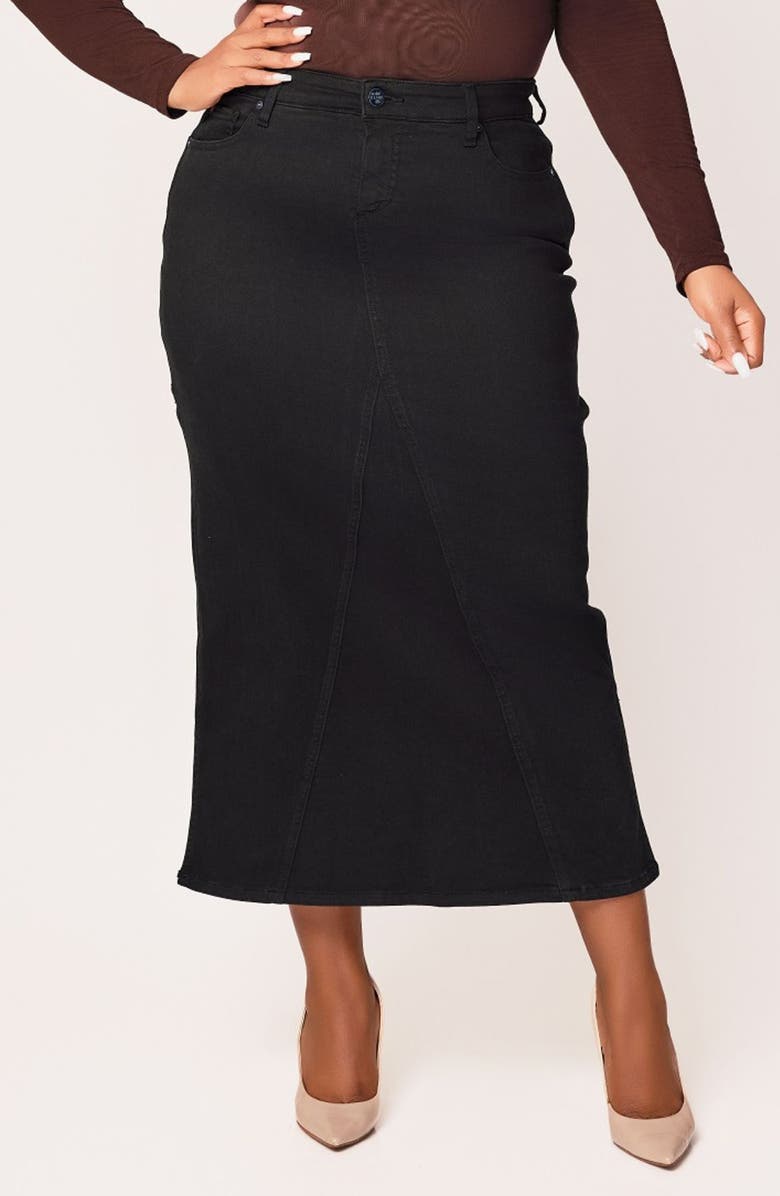 SLINK Jeans Denim Midi Skirt, Main, color, Black