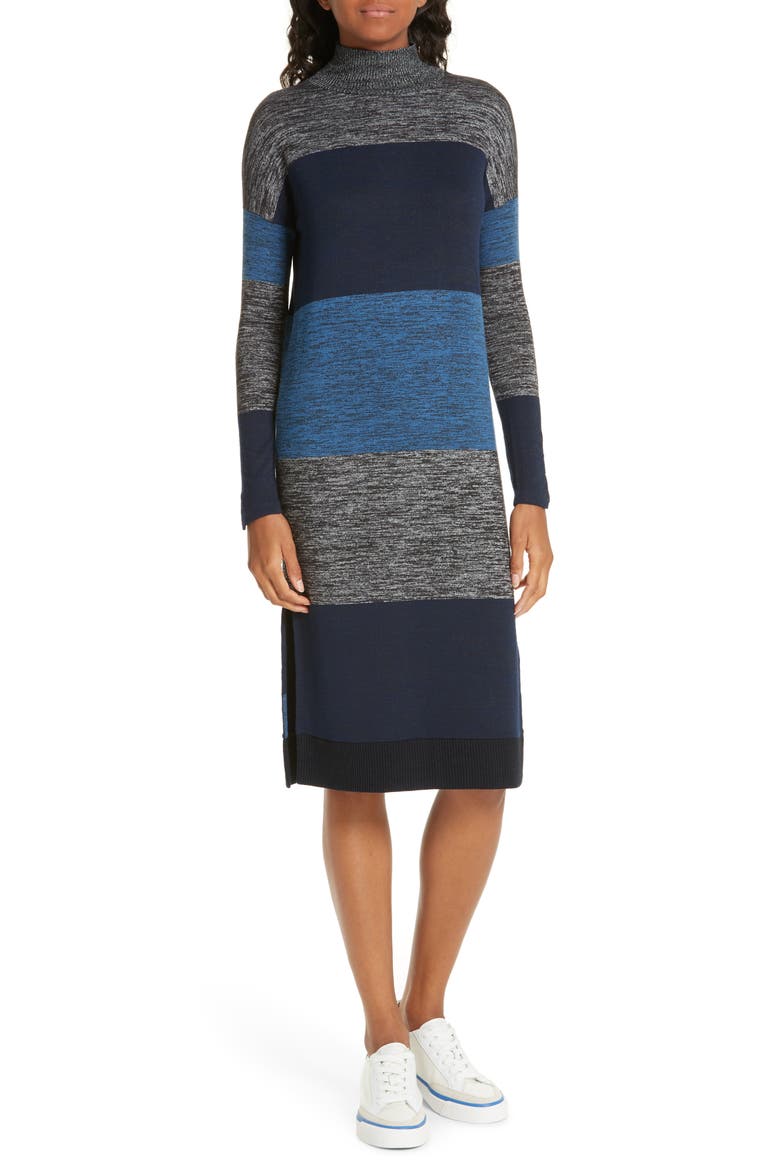 Bowery Stripe Turtleneck Sweater Dress, Main, color, BLUE STRIPE