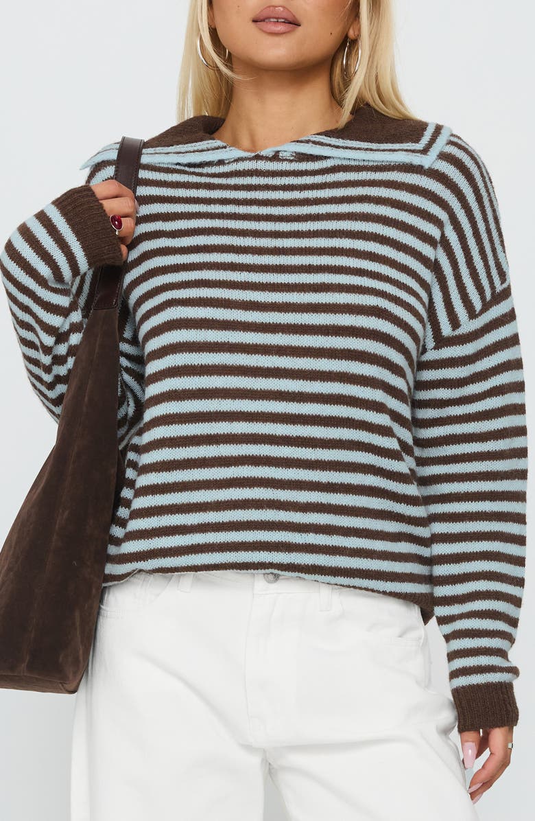Princess Polly Moon Went Dark Sweater, Main, color, Blue/ Brown Stripe