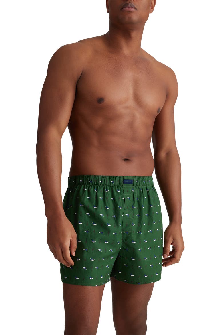 Assorted 3-Pack Woven Cotton Boxers, Alternate, color, SITTING DUCK/CAB PLAID/ BLUE