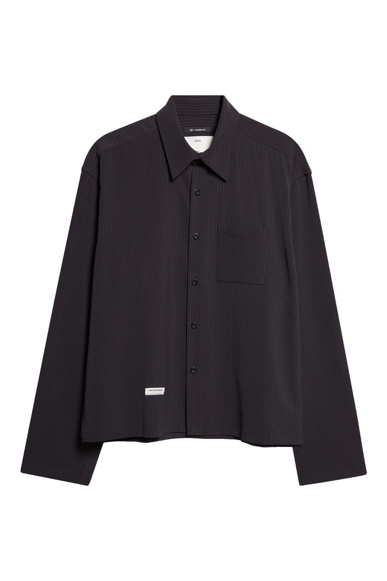 Casual Pinstripe Gabardine Crop Button-Up Shirt, Alternate, color, NAVY