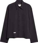 SONG FOR THE MUTE Casual Pinstripe Gabardine Crop Button-Up Shirt