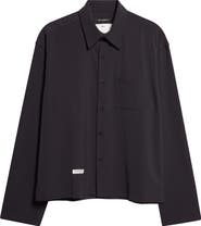 SONG FOR THE MUTE Casual Pinstripe Gabardine Crop Button-Up Shirt
