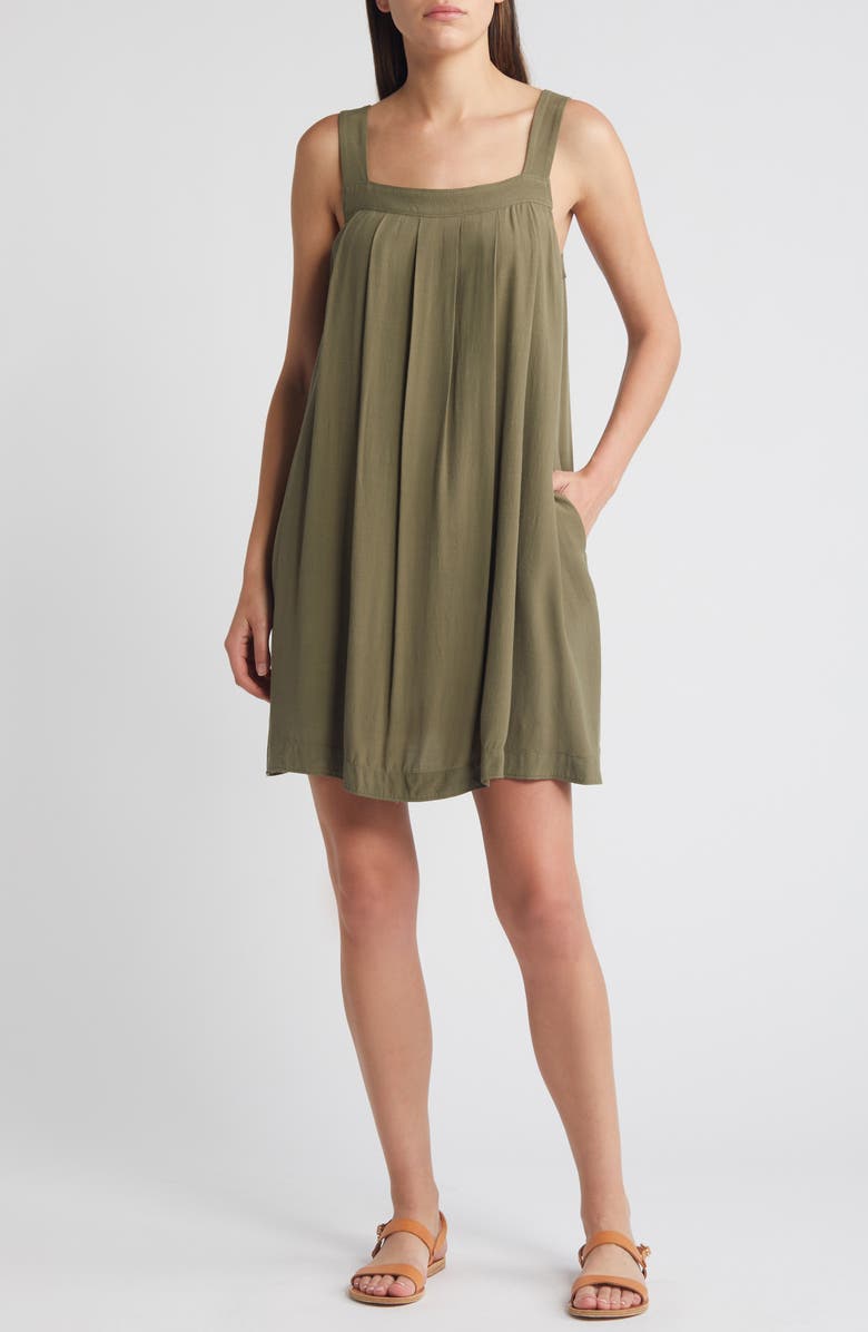 Treasure & Bond Pleated Sleeveless Shift Minidress, Main, color, Olive Kalamata