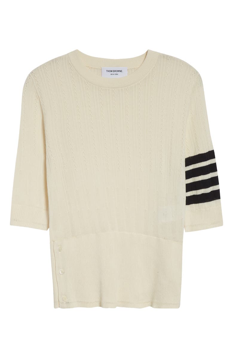 Thom Browne 4-Bar Short Sleeve Pointelle Sweater, Alternate, color, 