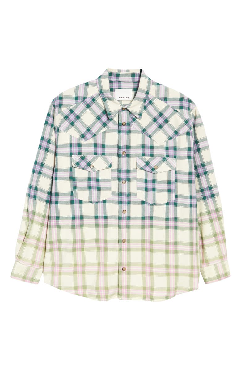 Isabel Marant Manem Ombré Plaid Cotton Button-Up Shirt, Alternate, color,