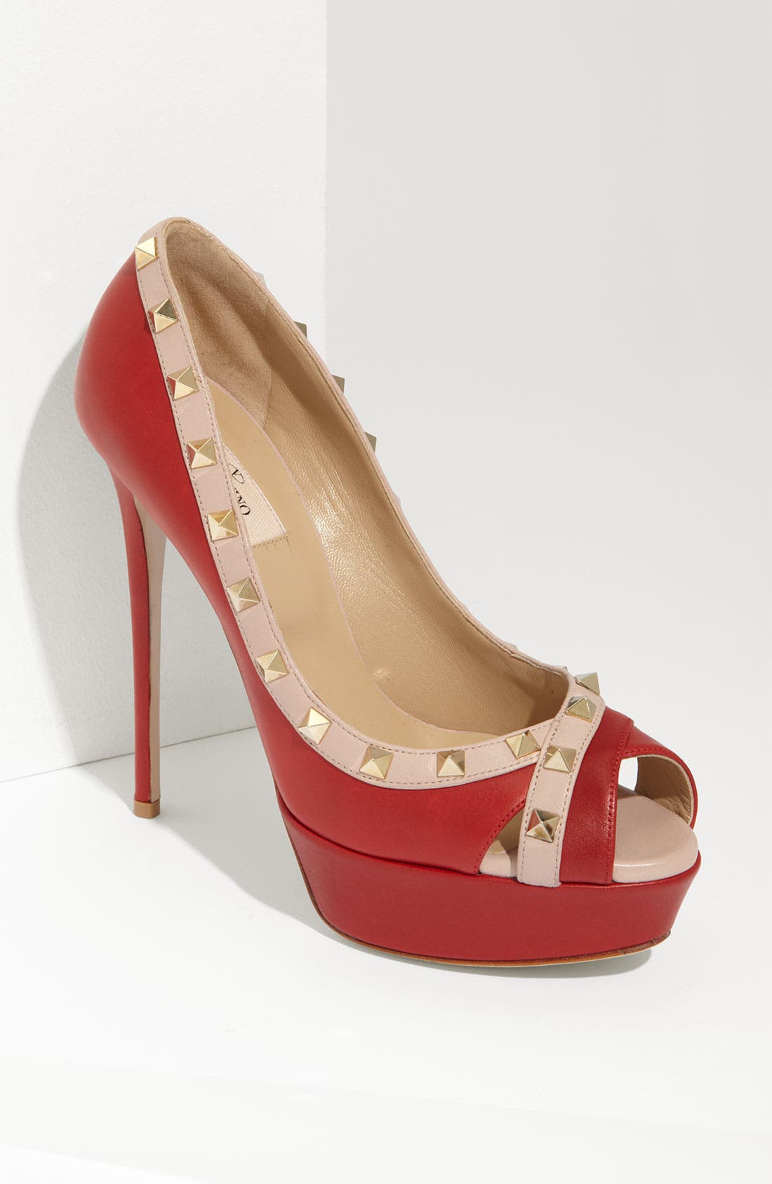 Valentino 'Rockstud' Open Toe Pump, Main, color, RED