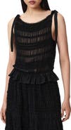 AllSaints Lotus Sheer Shirred Tie Shoulder Peplum Top
