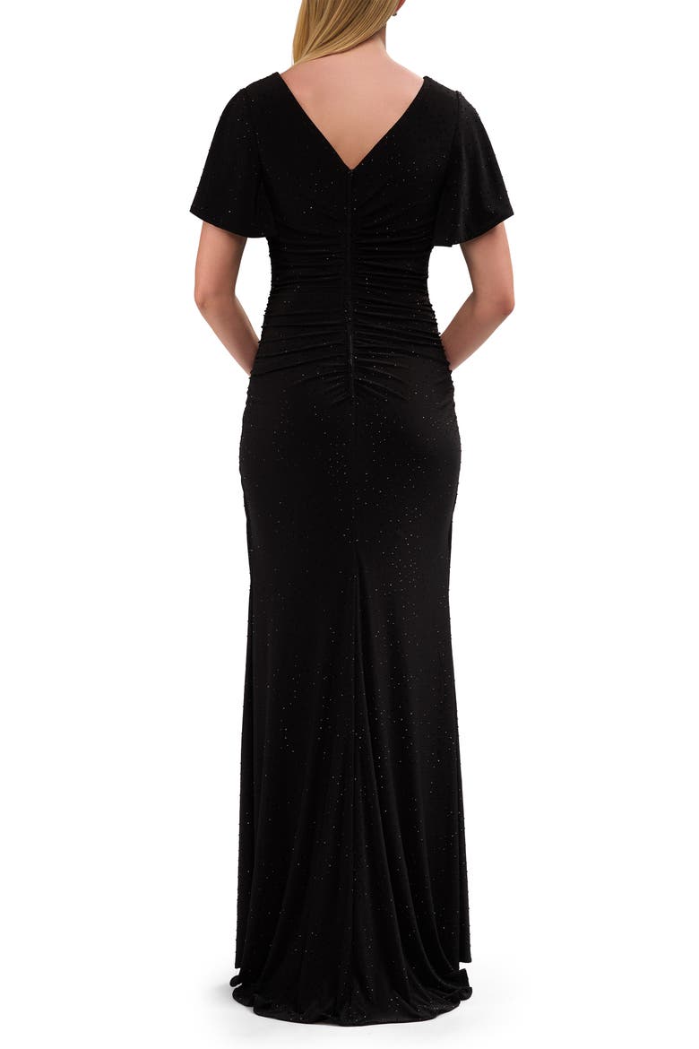 Flutter Sleeve Rhinestone Embellished Evening Dress, Alternate, color, Black