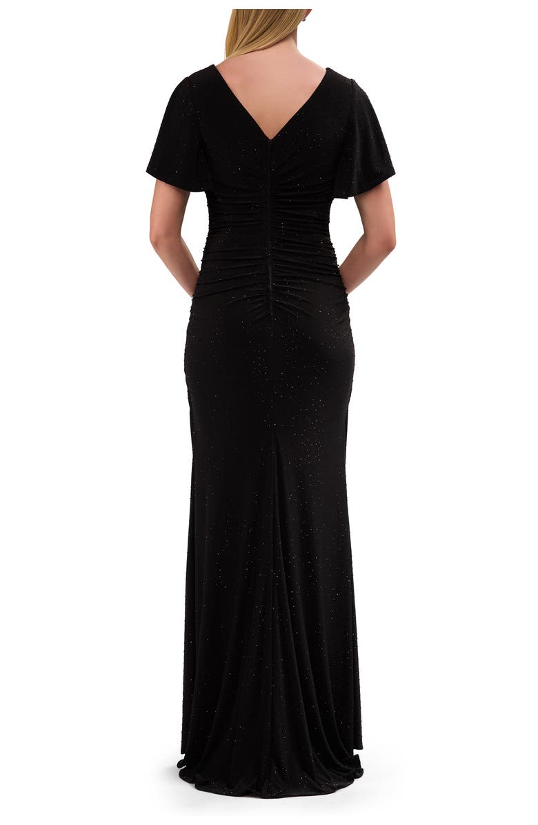 La Femme Flutter Sleeve Rhinestone Embellished Evening Dress, Alternate, color, Black