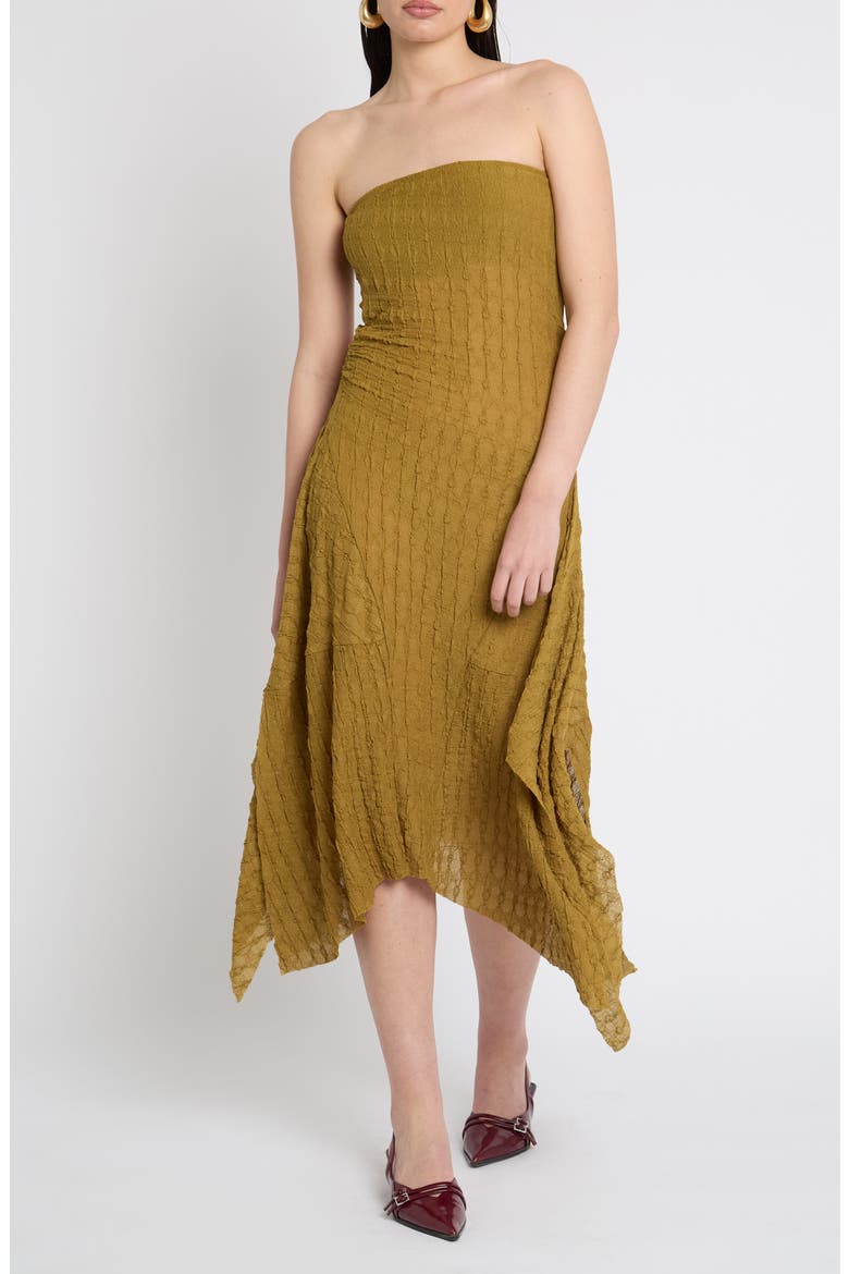 Hanky Hem Midi Bandeau Dress, Main, color, CHARTREUSE