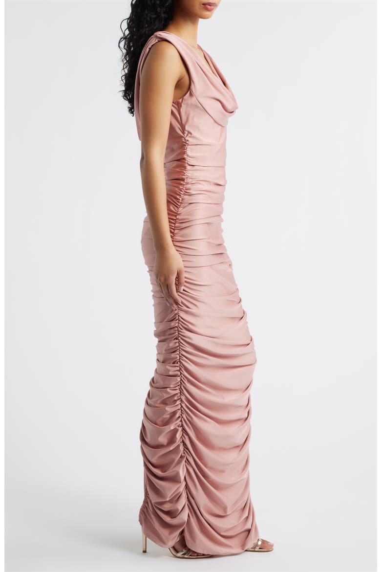 Evangeline Ruched Satin Gown, Alternate, color, DESERT ROSE
