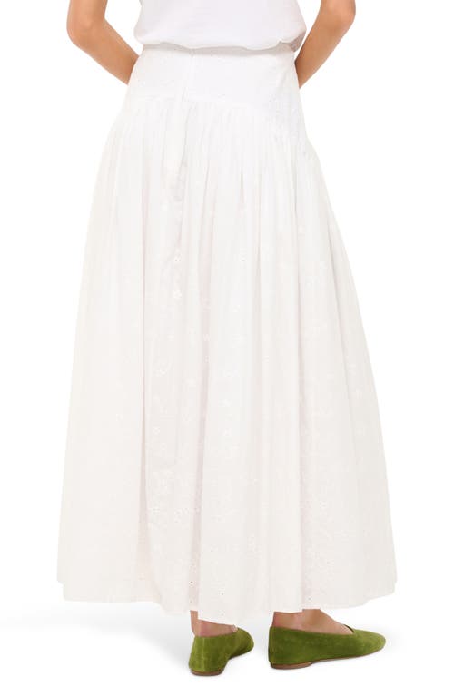 Staud Procida Gathered Broderie Anglaise Cotton Maxi Skirt In White