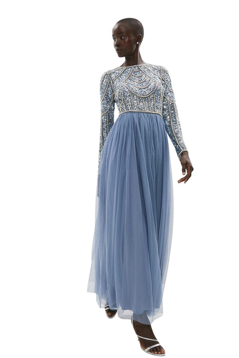 Sequin Bodice Tulle Skirt Maxi Dress, Alternate, color, Dusty Blue