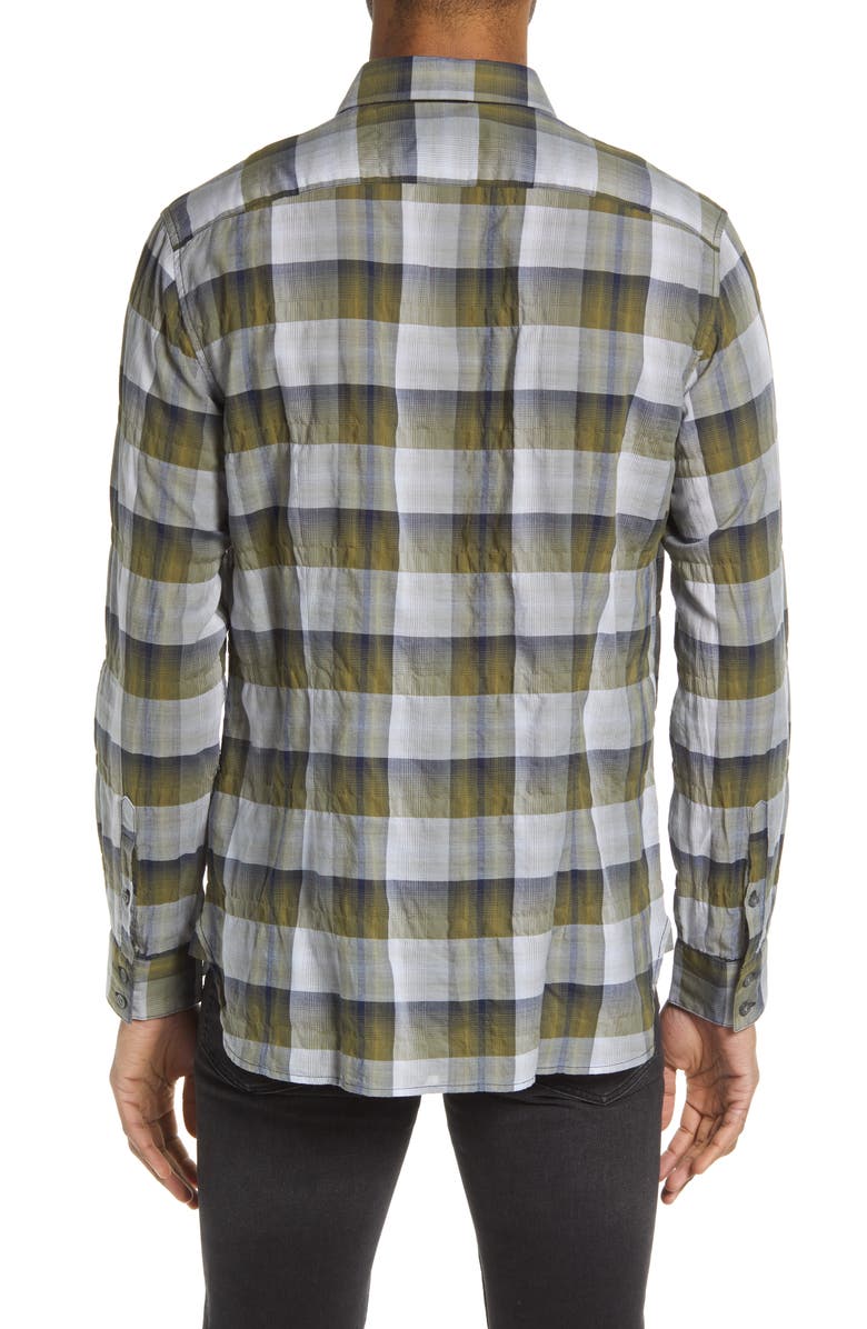 John Varvatos Ross Slim Fit Plaid Button-Up Shirt, Alternate, color, Bottle Green