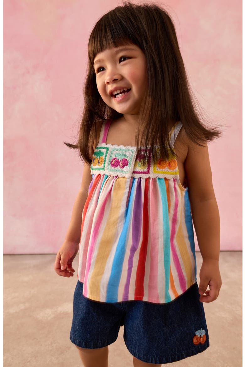 Kids' Stripe Tank & Denim Shorts Set, Alternate, color, RED