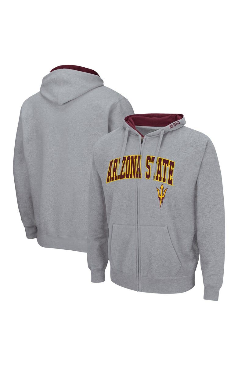 COLOSSEUM Men's Colosseum Heathered Gray Arizona State Sun Devils Arch & Logo 3.0 Full-Zip Hoodie, Main, color, 