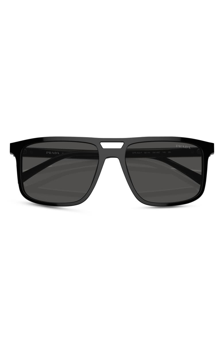 Prada 58mm Rectangular Sunglasses, Main, color, Black/ Grey