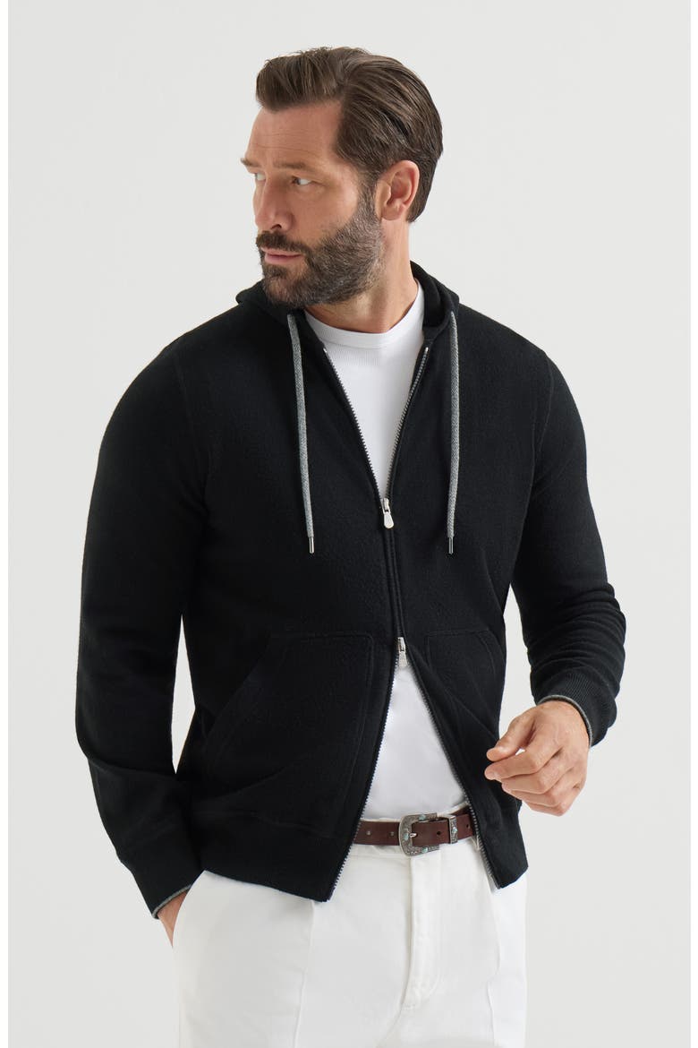 Cashmere sweatshirt-style cardigan with hood, Main, color, Black